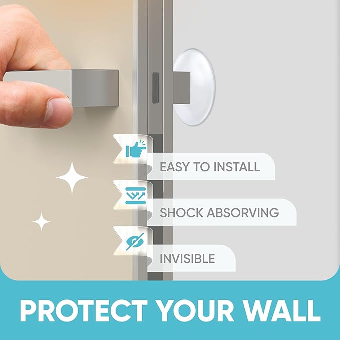 Strongest Wall Door Handle Stopper Set. 12 Pieces of Clear Rubber Door Knob - Image 6