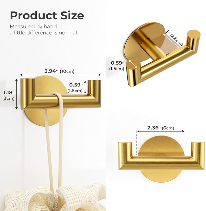 2 Pack Brushed Gold Bathroom Hooks - Image 3