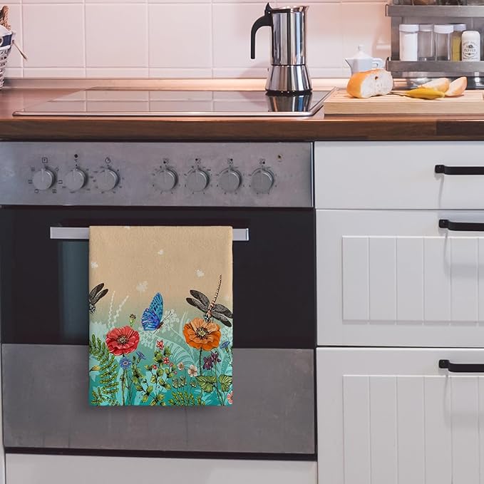 Dragonfly Floral Kitchen Towel Decorative Set of 2 Soft Absorbent Hand Towels - Image 5