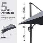 PURPLE LEAF 9' X 11.5' Patio Umbrella with Base Outdoor Cantilever Rectangle Umbrella Offset Umbrella with 360-degree Rotation for Garden Deck Pool Patio, Grey - Image 7