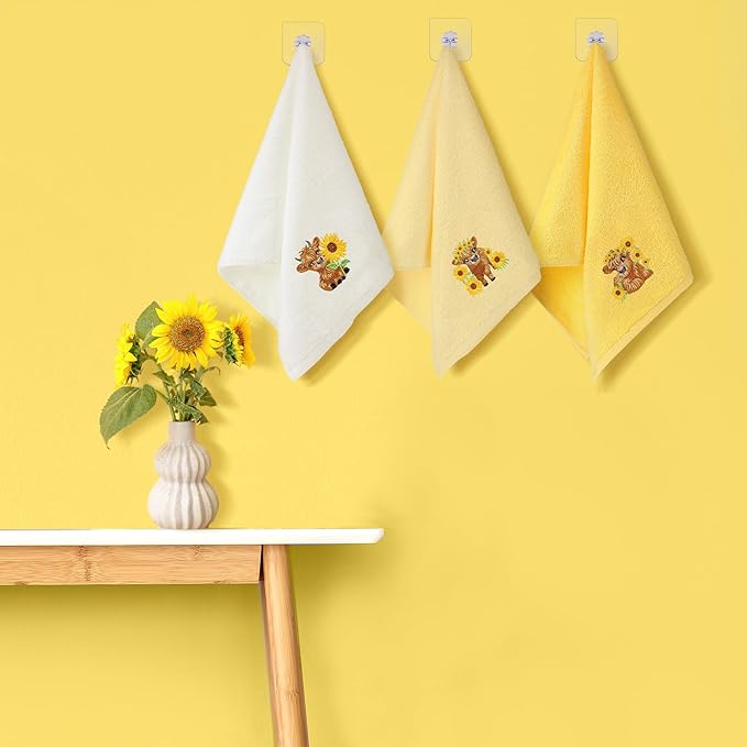 3 Pcs Sunflower Highland Cow Hand Towels Embroidered Highland Cow Farmhouse - Image 3