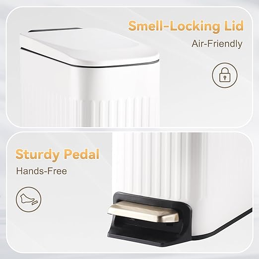 Slim Bathroom Trash Can with Lid Soft Close, Stainless Steel Garbage Can Step - Image 6