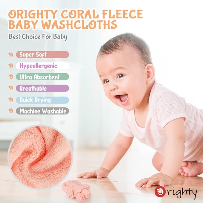 Orighty Baby Washcloths 12 Pack, Microfiber Coral Fleece Baby Face Towels - Image 2