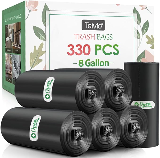 Teivio Trash Bags, 8 Gallon, for Bathroom, Industrial, Commercial, Janitorial by Teivio