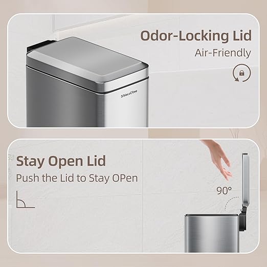 Small Bathroom Trash Can with Soft-Close Lid, 6L/1.6 Gal Stainless Steel Slim - Image 5