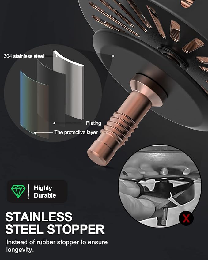 BOTEMY B9171 Copper Kitchen Sink Drain Kit 3 1/2 Sink Strainer - Image 3