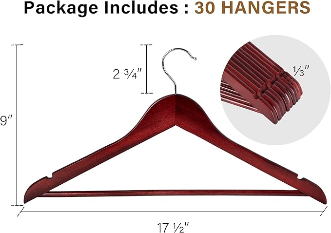 StorageWorks Wooden Hangers 30 Pack, Wood Coat Hangers - Image 2