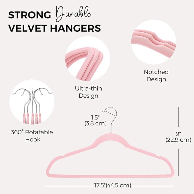 HOUSE DAY Premium Velvet Hangers 50 Pack Pink, Non-Slip Flocked Felt Hangers - Image 7