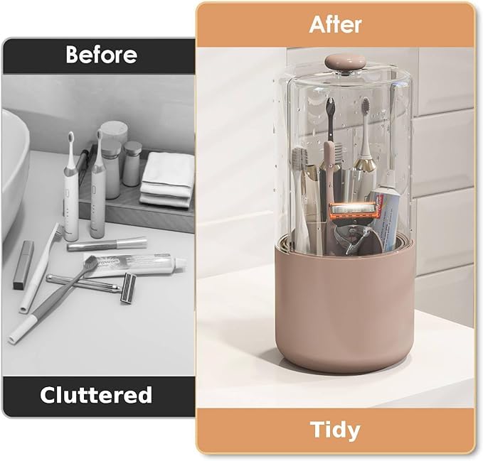 Toothbrush Holder with Cover 360 Rotating 4 Compartments Bathroom Toothpaste - Image 7