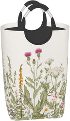 Vintage Floral Plants Laundry Basket Wild Flowers Herbs Foldable Collapsible - Image 2