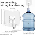 Adhesive Hooks for Hanging 6 Pack, 33 lbs Heavy Duty Wall Hooks 304 Stainless - Image 2