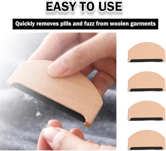4 Pcs Wooden Sweater Comb Sweater Care Tool Fabric Defuzzer Pilling Shaver - Image 5