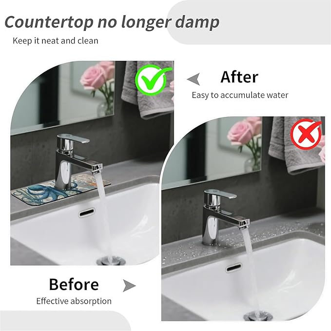 Kitchen Sink Splash Guard，Blue-octopus Faucet Mat Sink Gadgets-Super Absorbent - Image 6