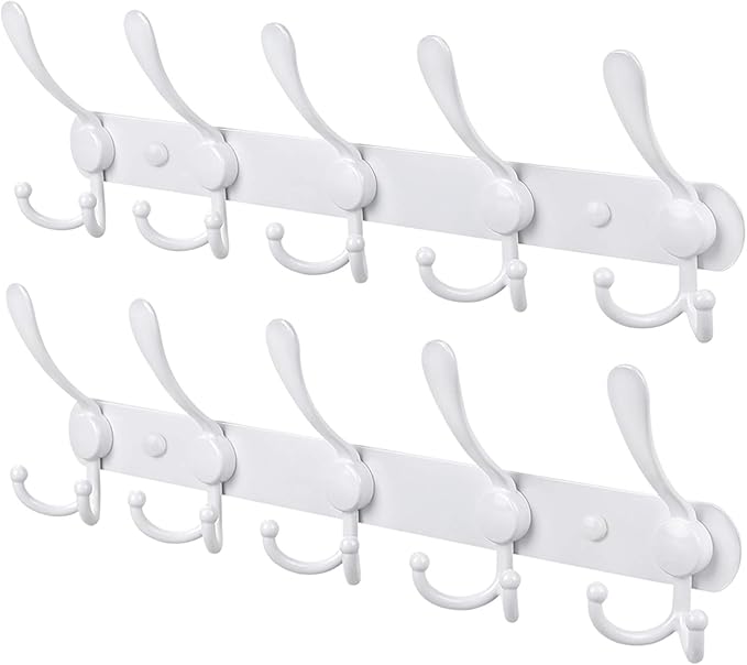 Wall Mounted Coat Rack, 2 Packs 15 Hooks Stainless Steel Coat Hook Rail by WHITGO