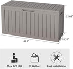 Outdoor Storage Box, Resin Deck Boxes Indoor and outdoor, Waterproof Storage Box Lockable Lid (Grey, 85 Gallon) - Image 2