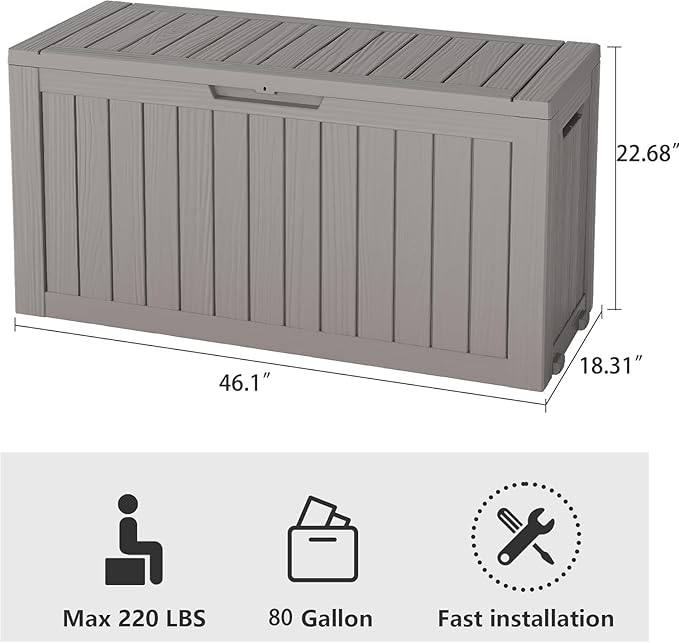 Outdoor Storage Box, Resin Deck Boxes Indoor and outdoor, Waterproof Storage Box Lockable Lid (Grey, 85 Gallon) - Image 2
