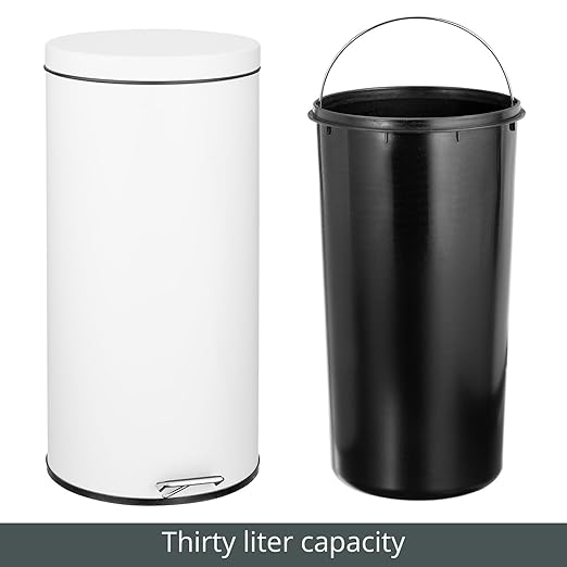 mDesign Tall 30 Liter, Large Round Metal Lidded Step Trash Can, Thin Compact - Image 5