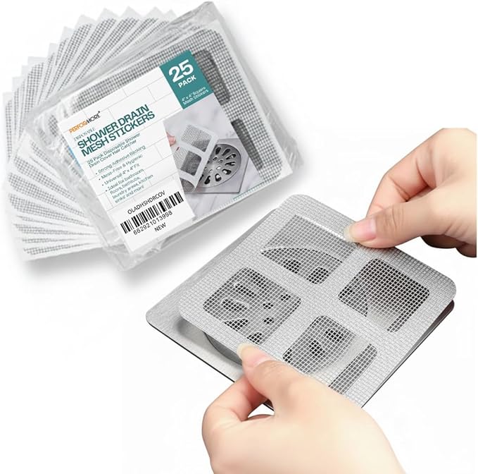 25 Pack Adhesive Shower Drain Hair Catcher Covers – 4" x 4" Disposable Drain by RingBinder