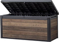 Keter Signature Collection 150 Gallon Resin Deck Box Organization and Storage Box for Patio Outdoor Cushions, Throw Pillows, Garden Tools and Pool Supplies, Walnut by Keter