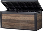 Keter Signature Collection 150 Gallon Resin Deck Box Organization and Storage Box for Patio Outdoor Cushions, Throw Pillows, Garden Tools and Pool Supplies, Walnut by Keter