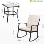 Vongrasig 3 Piece Outdoor Rocking Chair Set, PE Wicker Rattan Small Bistro Set, Front Porch Furniture Rocking Chairs Set of 2, Cushioned Patio Rocker Chair Set with Glass Table (Beige) - Image 2