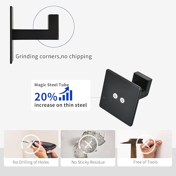 Matte Black Adhesive Hooks, Hats - Image 4