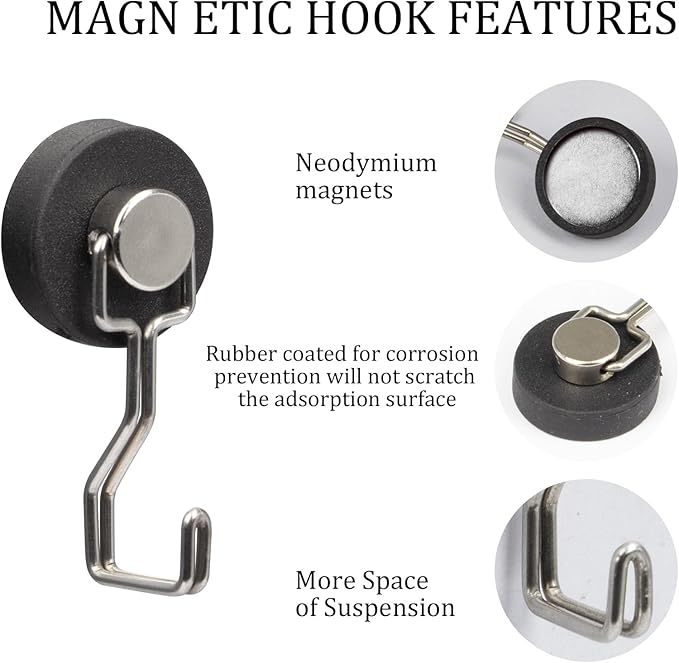 Rubber Coated Anti-Scratch Heavy Duty Magnetic Hooks, Essential - Image 5