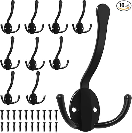 10 Pack Coat Hooks Heavy Duty, Metal Three Prongs Large Coat Hooks Wall Mounted by Homanu