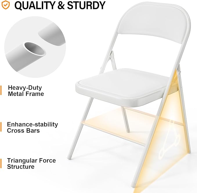 VINGLI 20 Pack Folding Chairs with Padded Seats, Metal Frame with Pu Leather Seat & Back, Capacity 350 lbs, White - Image 4