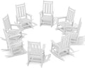 KINGYES Oversized Outdoor Rocking Chair Set of 8, All-Weather Patio Rocking Chairs for Porch, HDPE Outdoor Patio Rockers with High Back & Wide Seat for Garden, Lawn, White by KINGYES