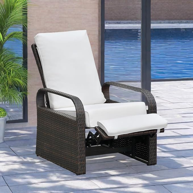 ART TO REAL Outdoor Recliner, Automatic Adjustable Wicker Lounge Recliner Chair with 5.12'' Thicken Cushion, All Weather Aluminum Frame, Brown Wicker + Beige Cushion - Image 8