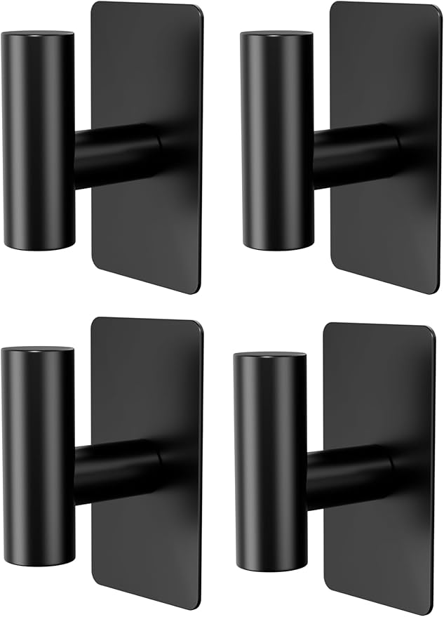 Towel Hooks for Bathrooms – 4 Pack, Matte Black Finish, T-Shaped Stainless - Image 8
