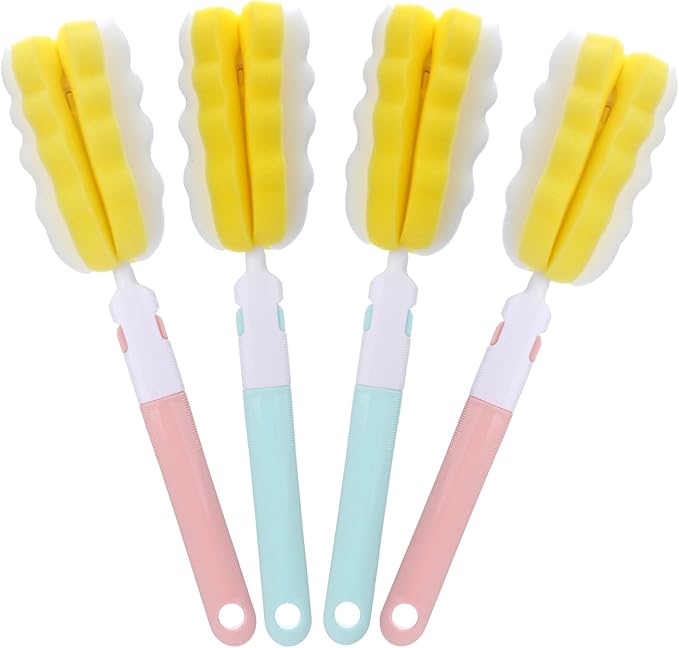 4 Pcs Bottle Brush Sponge, Cup Water Bottle Sponge Brush Cleaner, Detachable by Unknown