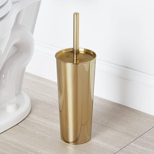 mDesign Metal Freestanding Slim Toilet Bowl Brush and Holder + Rectangle Narrow - Image 6