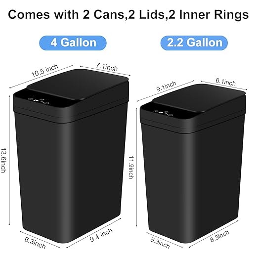 Bathroom Automatic Trash Can 2 Pack 2.2 Gal & 4 Gal Touchless Motion Sensor - Image 5