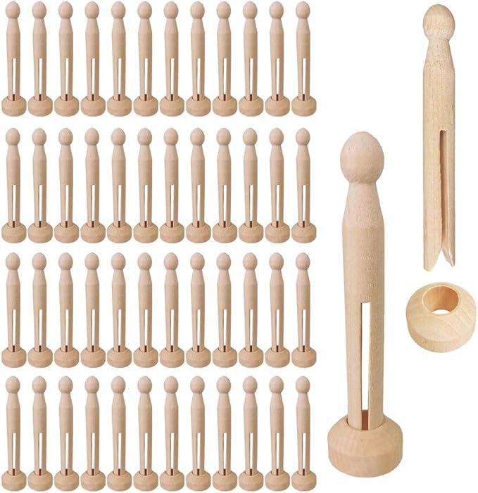 Winlyn 50 Sets Unfinished Wood Doll Pins Doll Clothespins Wooden Round Peg Wood by Winlyn