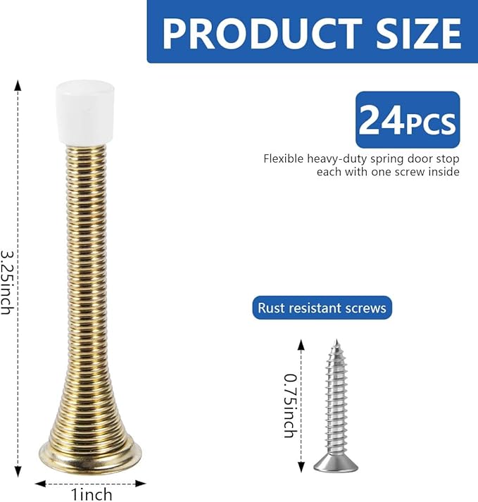 24 Pack Spring Door Stops 3 1/4 Inch Flexible Heavy Duty Spring Door Stopper - Image 2