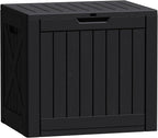 Flamaker Resin Deck Box 40 Gallon Waterproof Outdoor Indoor Storage Box Imitation Wood Resin for Patio Furniture Garden Tools and Pool (Black) by Flamaker