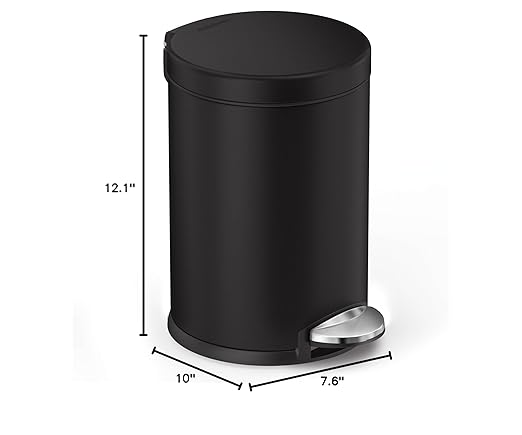 simplehuman 4.5 Liter / 1.2 Gallon Round Bathroom Step Trash Can, Matte Black - Image 6