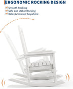 GarveeLife Poly Lumber Rocking Chair Outdoor Set of 4 - HDPE High Back Porch Rocker Chairs for Adults - All Weather Resistant Furniture for Patio - White - Image 4