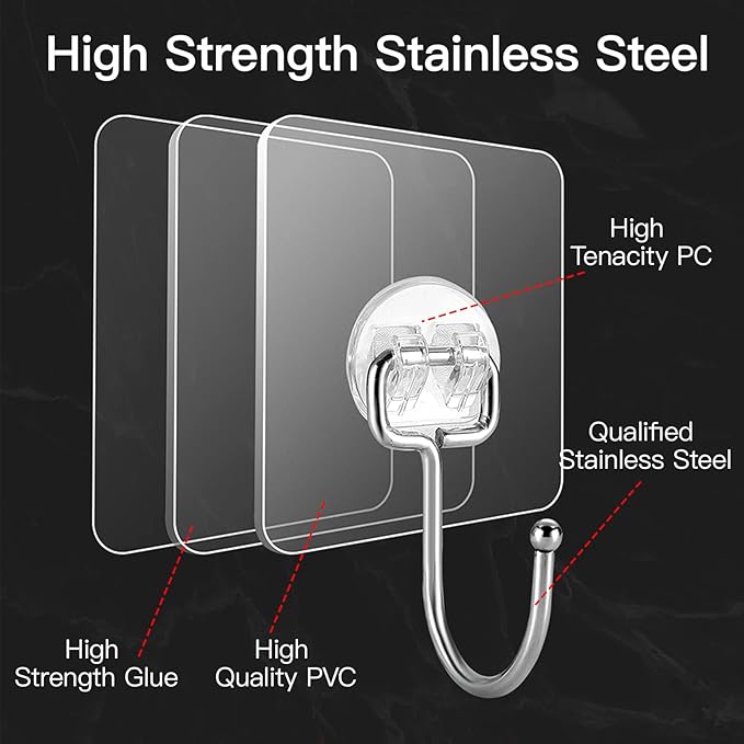 12 Pack Large Adhesive Hooks for 44 lb Hanging Heavy Duty, Self Adhesive Sticky - Image 6