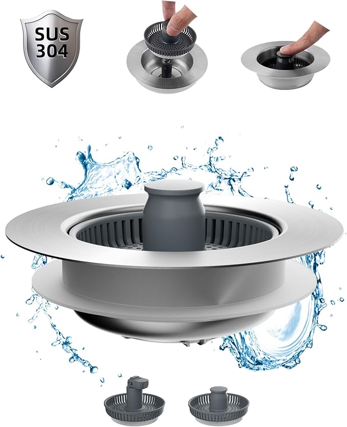 Hibbent Upgraded 3 in 1 Kitchen Sink Drain Strainer and Stopper Combo, by Hibbent