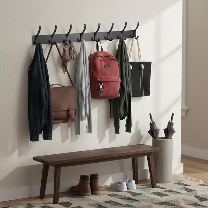 Coat Rack Wall Mount, 2 Pack Coat Hooks Hanger Wall Double Hook Rack Rail Towel - Image 7