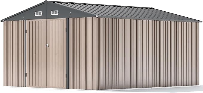 Patiowell 10 x 12 FT Metal Storage Shed for Outdoor, Steel Yard Shed with Design of Lockable Doors, Utility and Tool Storage for Garden, Backyard, Patio, Outside use,Brown - Image 8