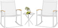 Shintenchi 3 Piece Outdoor Rocking Bistro Set, Textilene Fabric Small Patio Furniture Set, Front Porch Rocker Chairs Conversation Set with Table for Lawn, Garden, Balcony, Poolside (White) by Shintenchi
