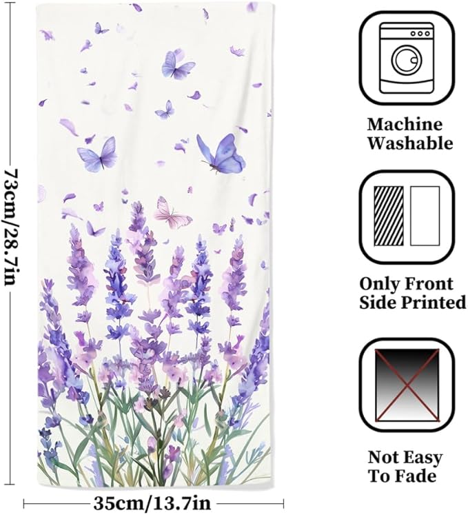 Lavender Hand Towels Set of 2 Lightweight Breathable Purple Floral Bath Towels - Image 2