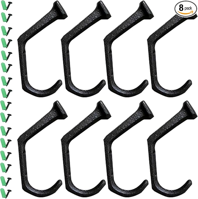 8 Pack Rustic Cast Iron Wall Mount Coat Hanger Hooks, Heavy Duty Farmhouse by Home