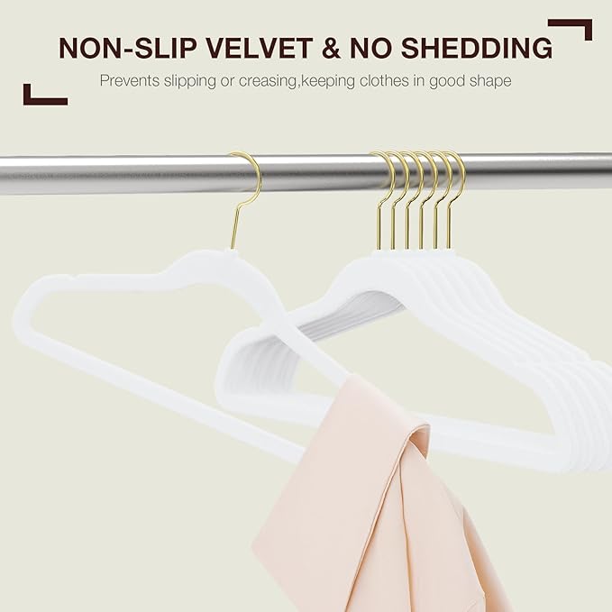Korpai 50 Pack White Velvet Hangers, Coat Hanger Non Slip, Heavy-Duty, Space - Image 3