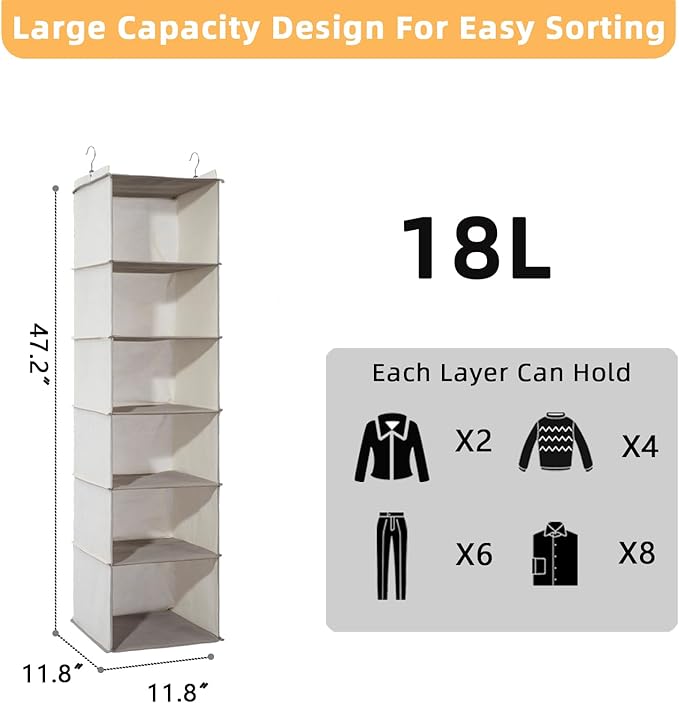 2 Packs Hanging Closet Organizer, 6-Shelf Closet Organizers and Storage - Image 2