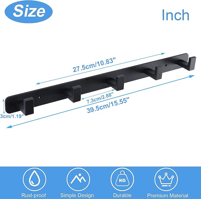 Coat Rack, Heavy Duty Stainless Steel 5 Tri Coat Hook Hanger, Wall Mounted - Image 7